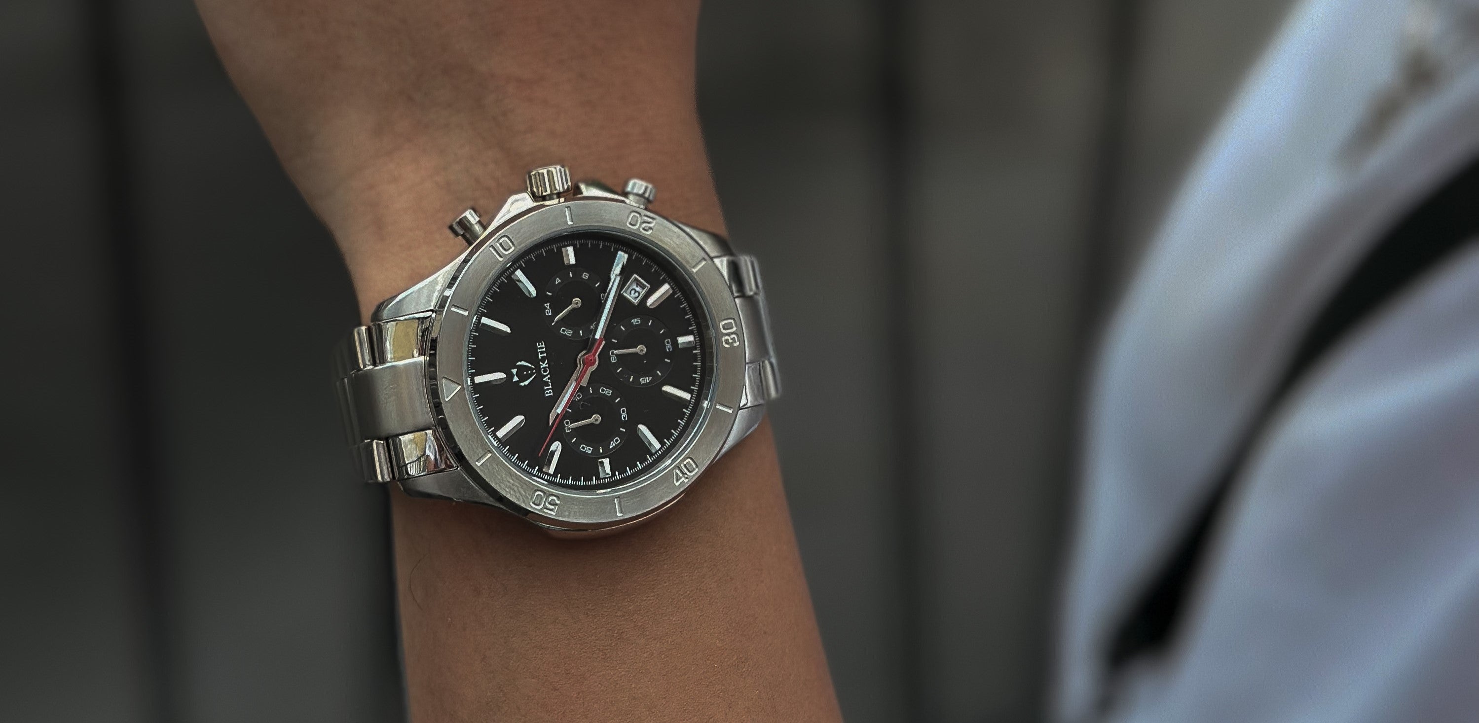 Black steel mens chronograph watches