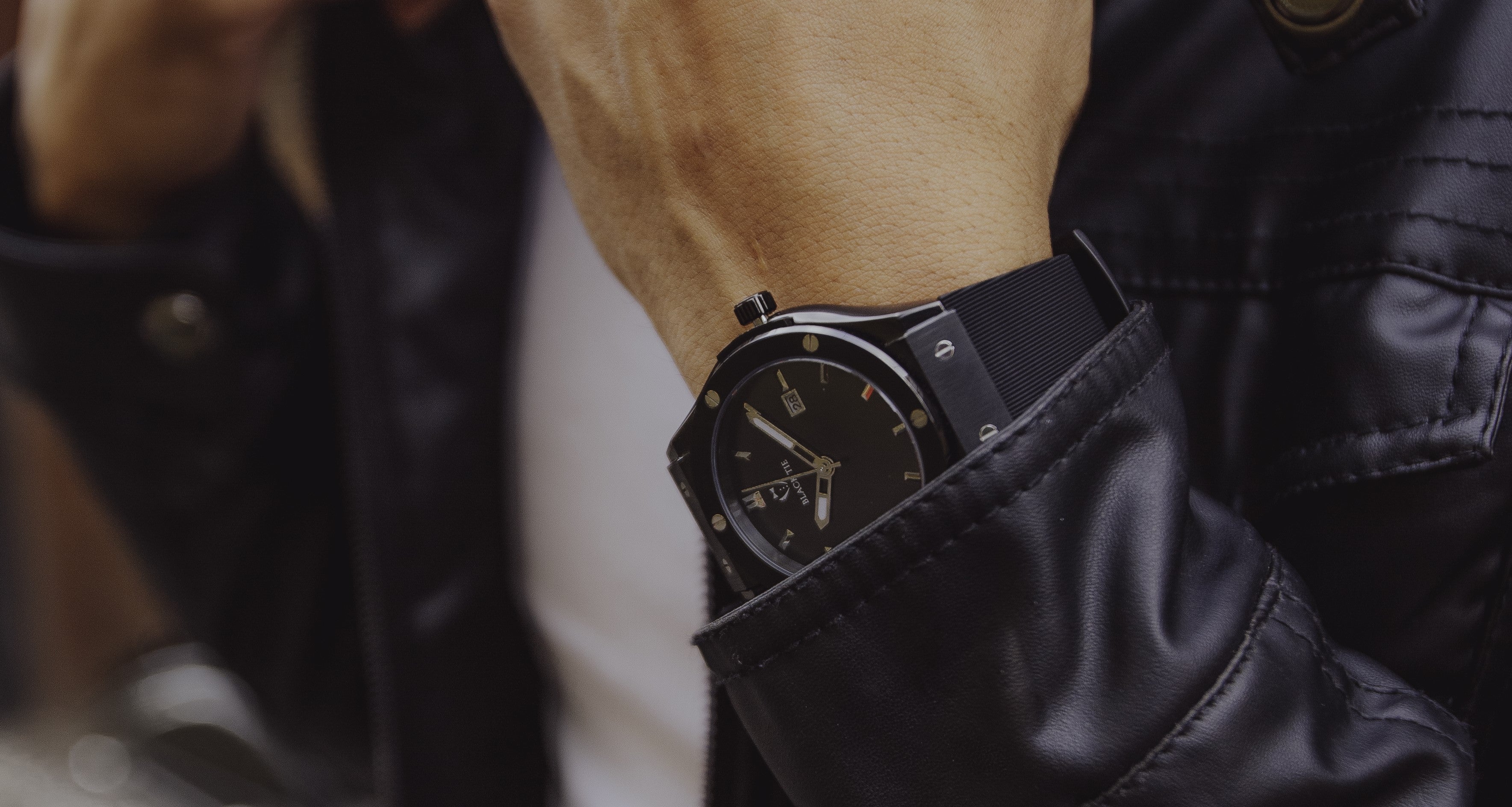 Black leather minimalist men's date watches