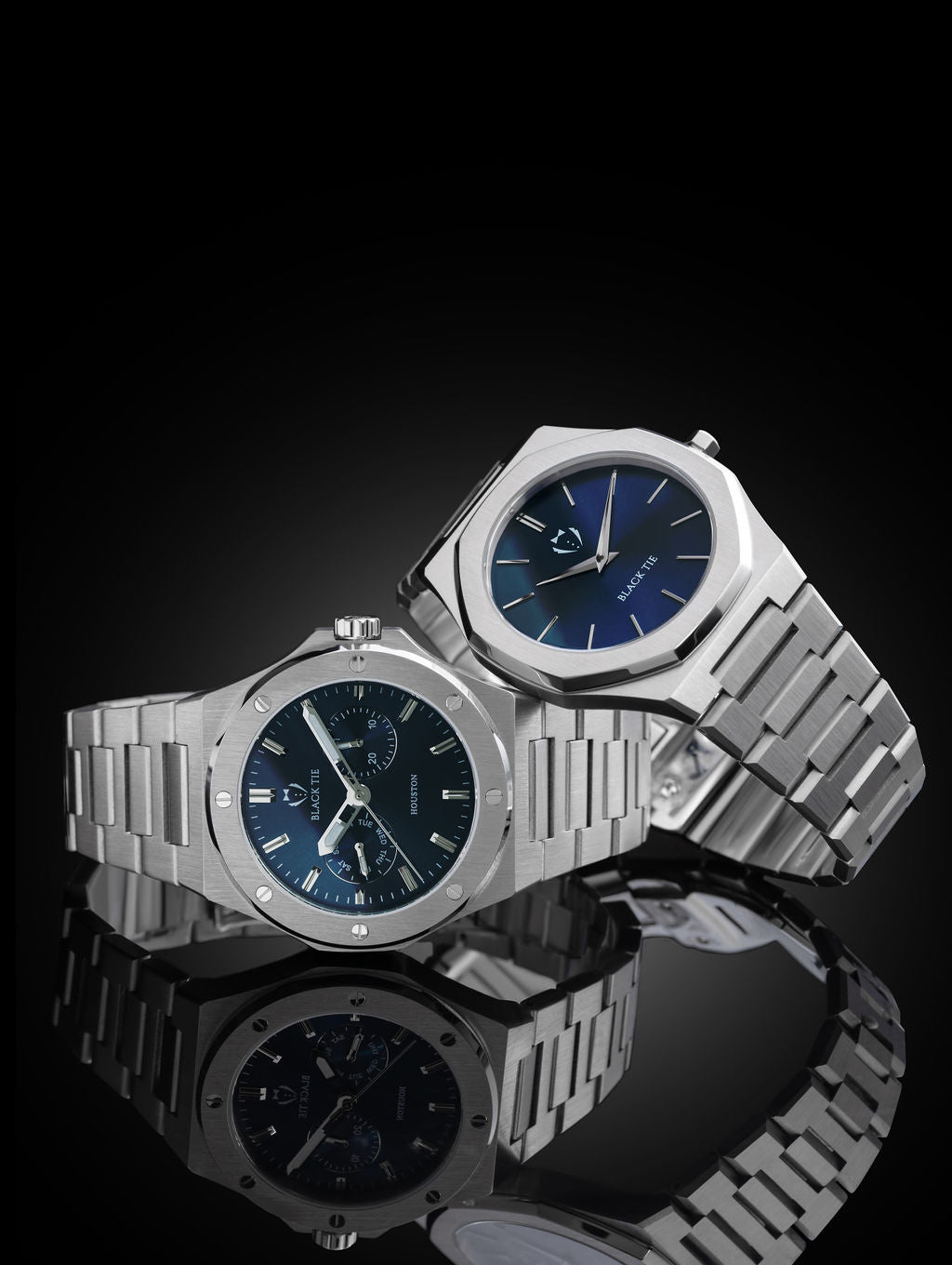 Steel mens blue subdials watches