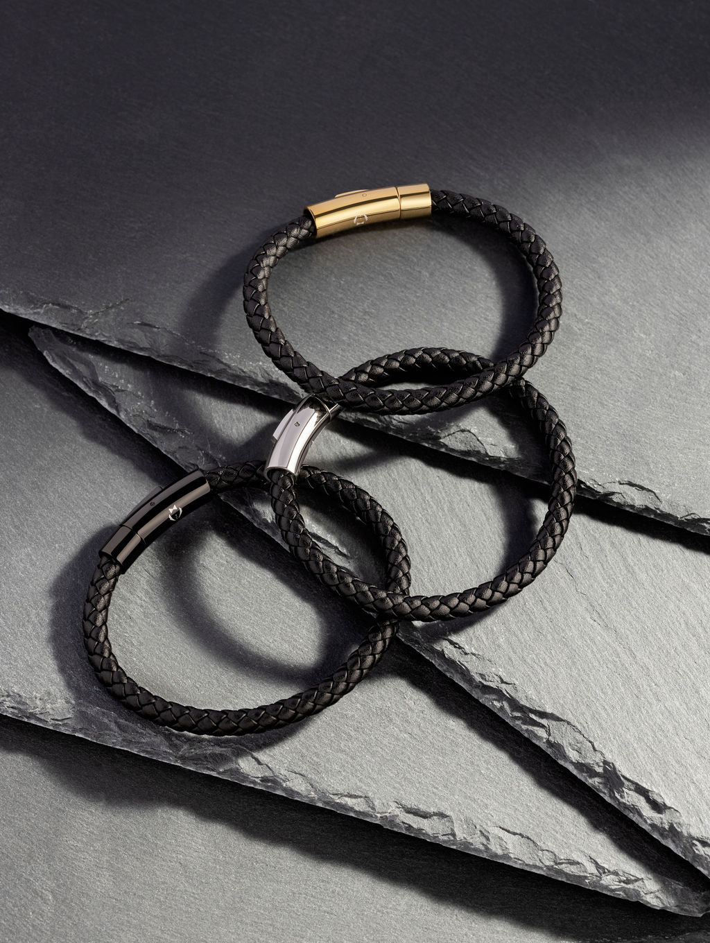 black silver mens leather minimalist bracelets