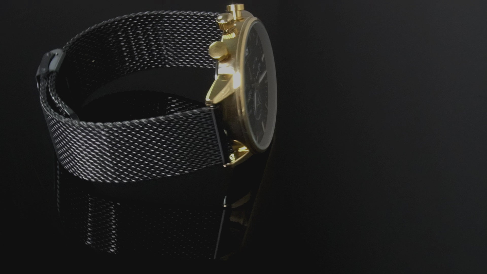 Gold adjustable modern chronograph mesh mens steel watches