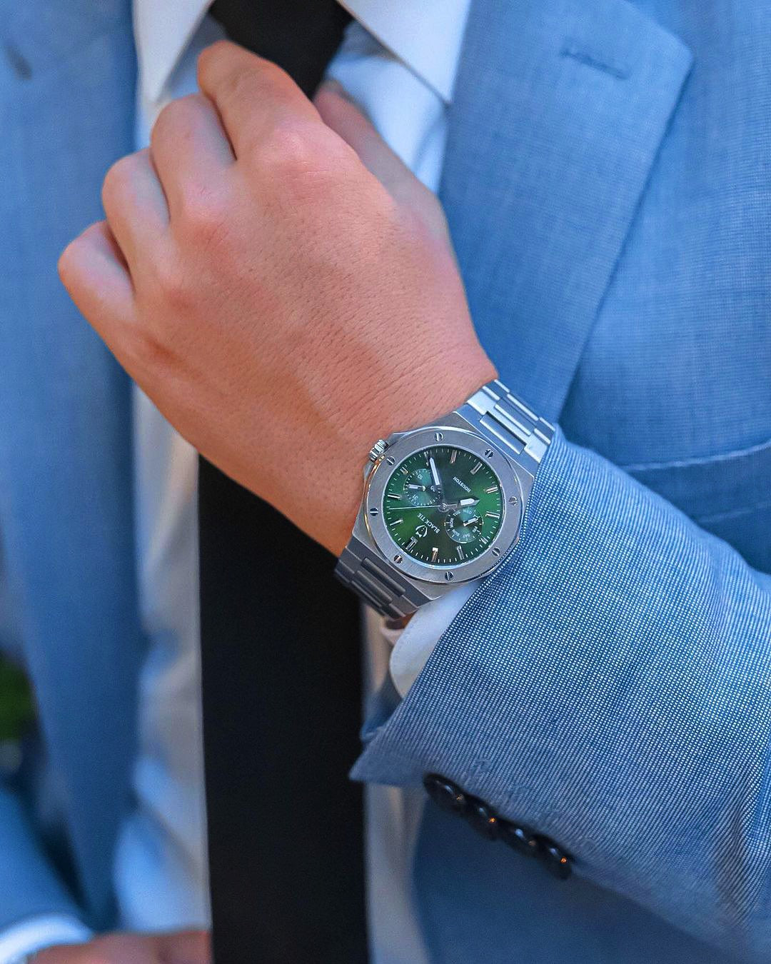Green steel mens watches chronograph modern mens watch