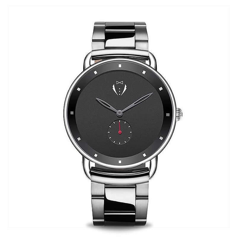 Black minimalist steel watch for men
