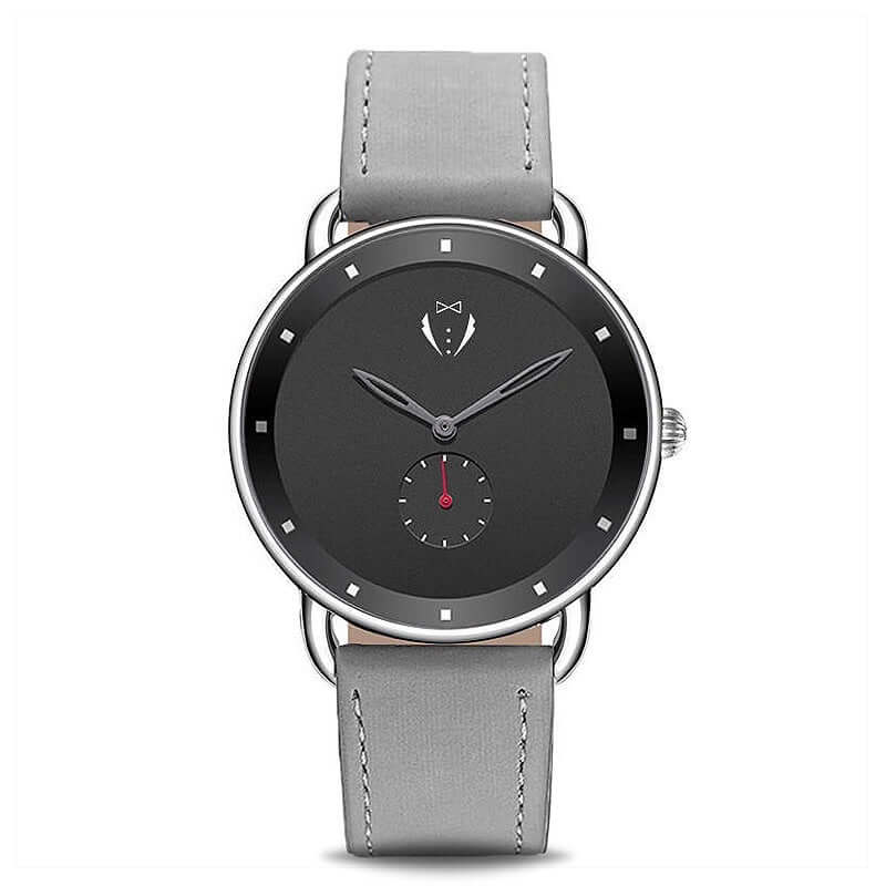 Grey minimalist leather watch for men