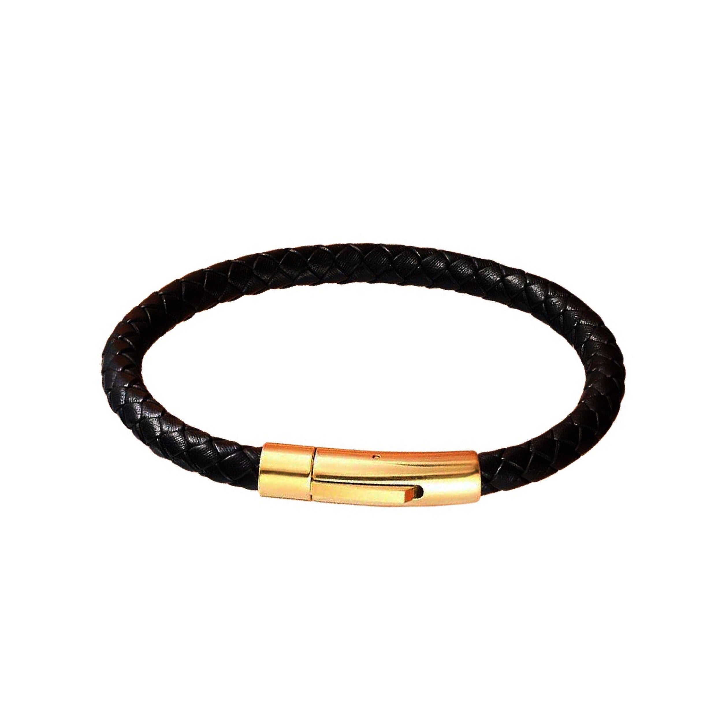 Mens leather bracelet gold clasp