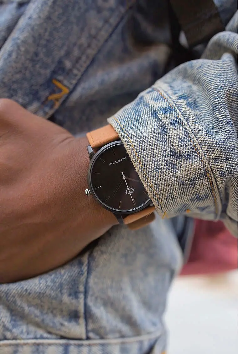 Casual brown leather minimalist watches for men