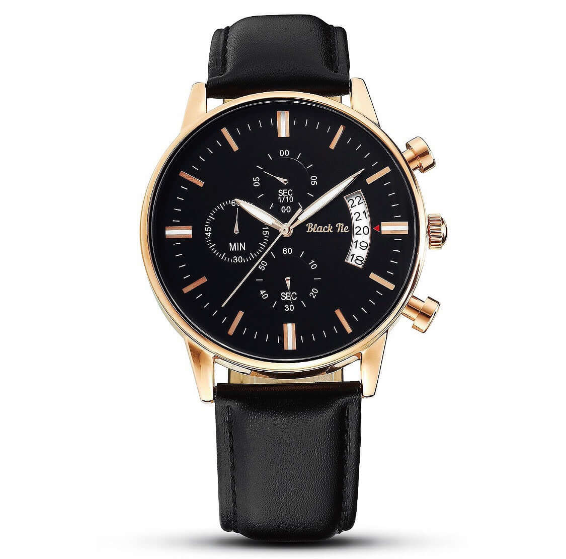 Gold leather mens chronograph watch