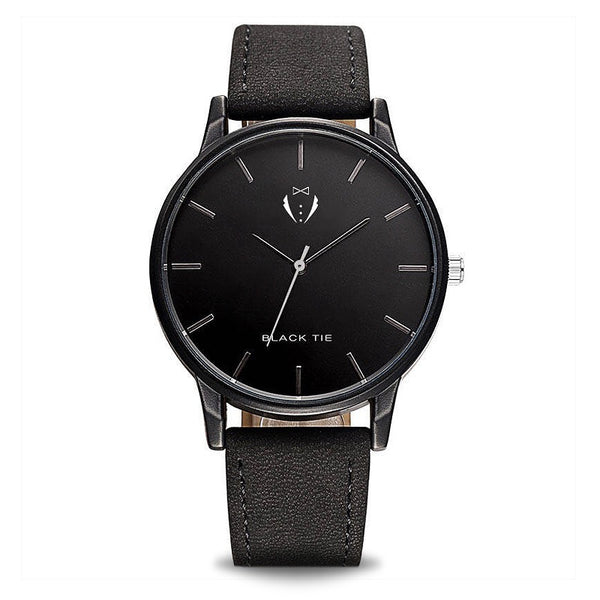 Minimalist Elegance: Premier 40mm Men's Watch | Black Leather Strap & Dial | Quartz Movement | Water-Resistant | Lightweight