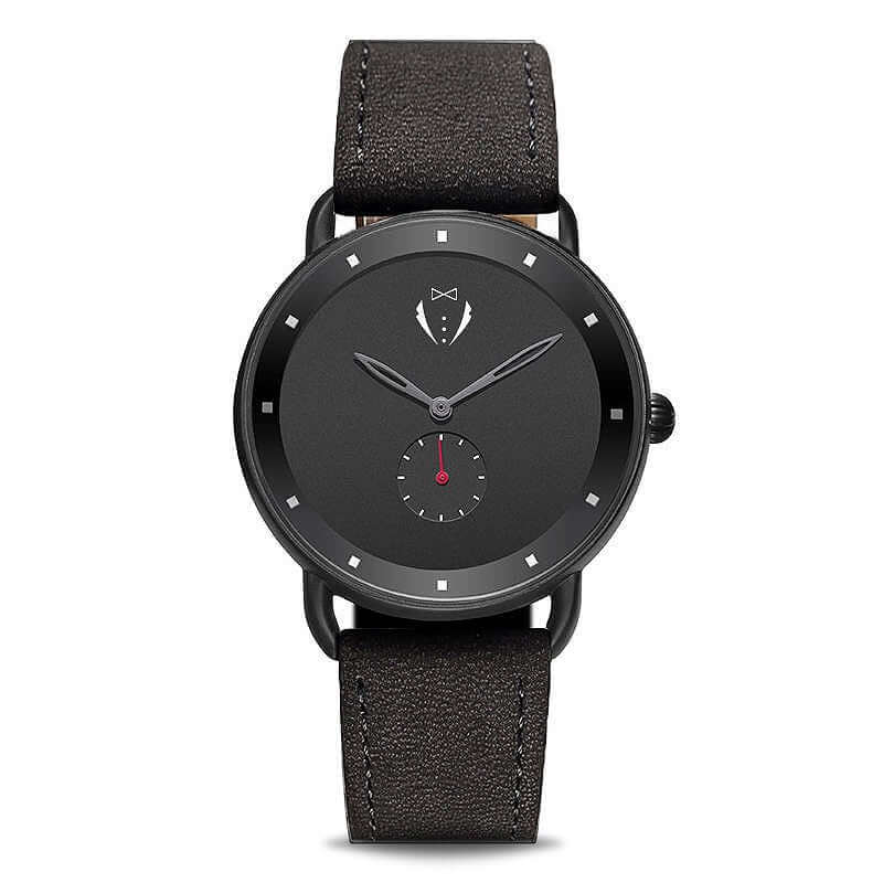 Black minimalist leather watch for men