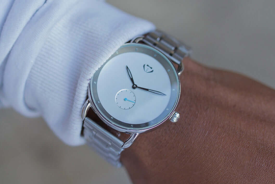 White minimalist steel watches for men