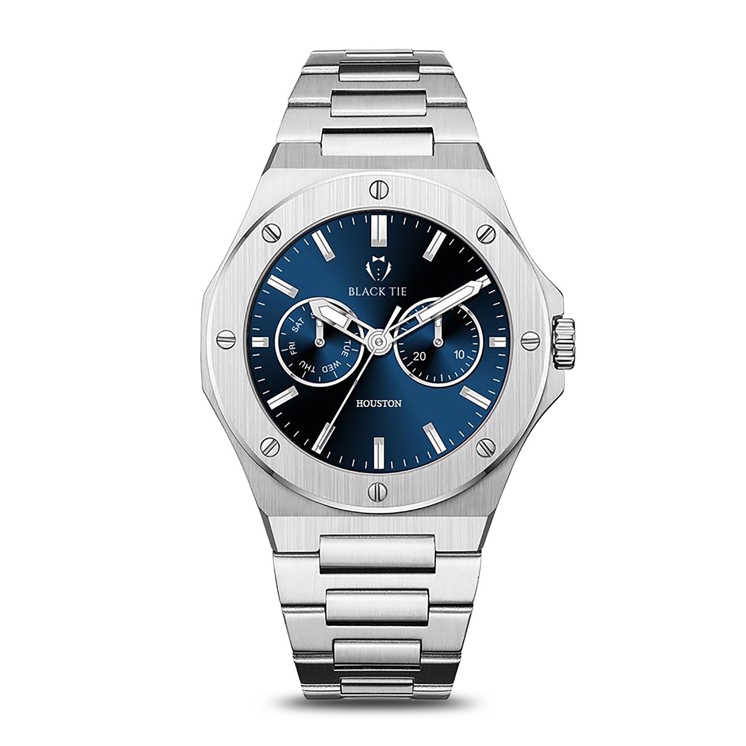 Steel mens blue subdials watches